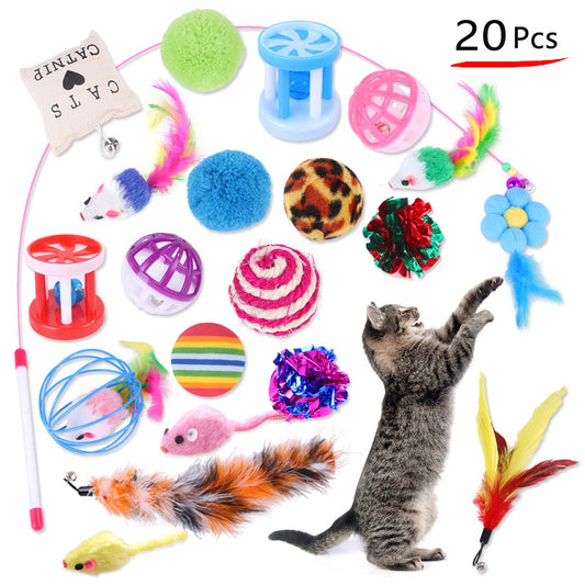Kattenspeelgoed Set 20-delig – Hengels, Muisjes & Accessoires van Fleece