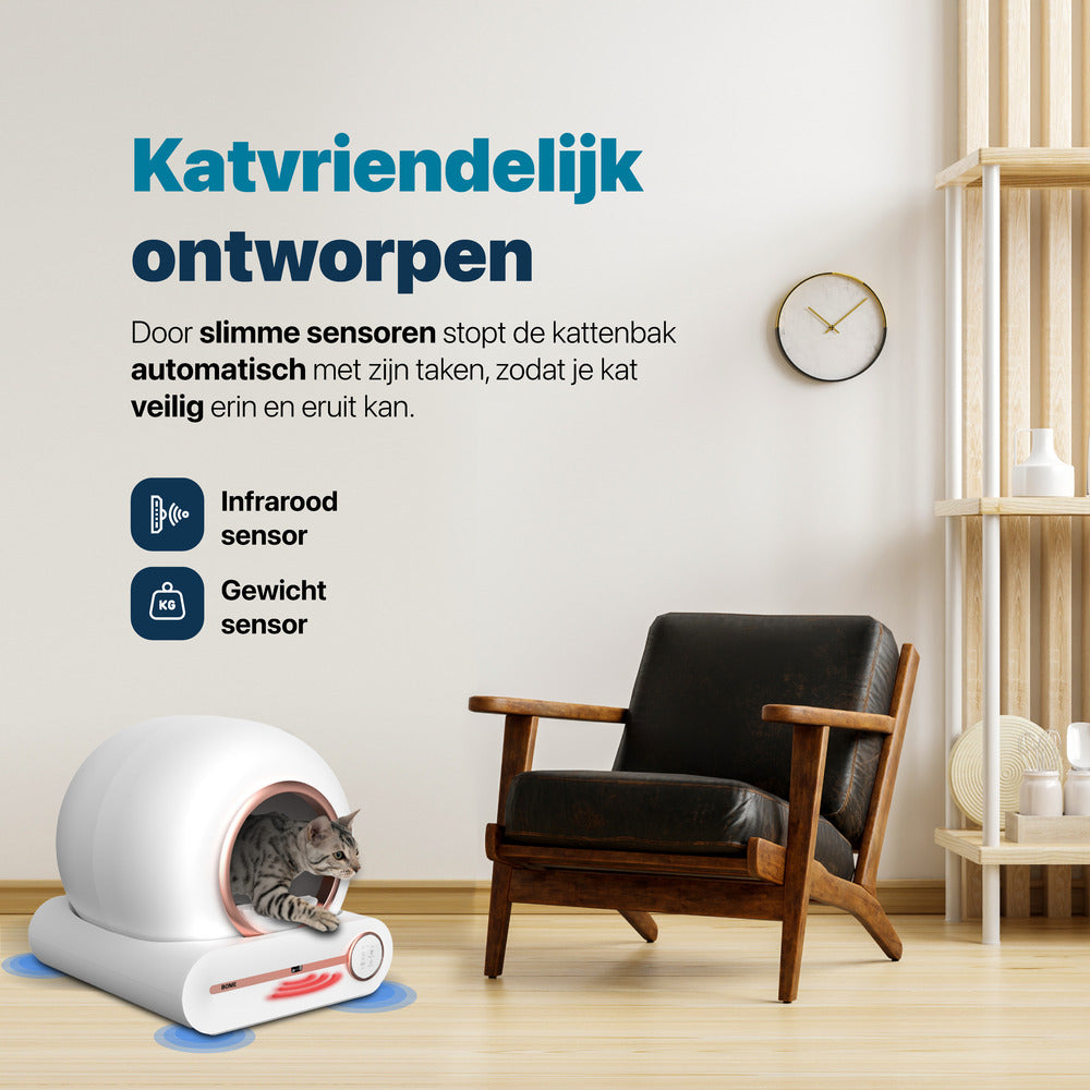 Automatische Kattenbak - Zelfreinigend - Met App en Touchscreen - Rosekleurig